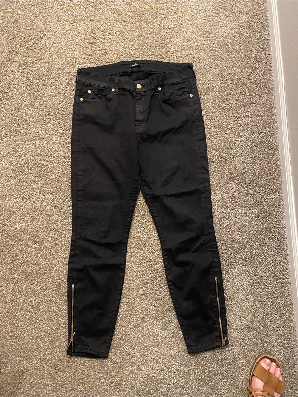 7 For All Mankind Black Skinny Jeans with Ankle Zips